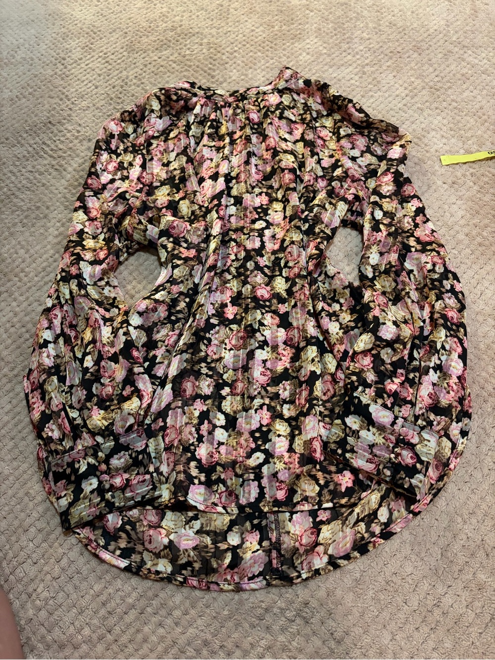 H&M Black Floral Long-Sleeve Blouse with Pink and Cream Flowers